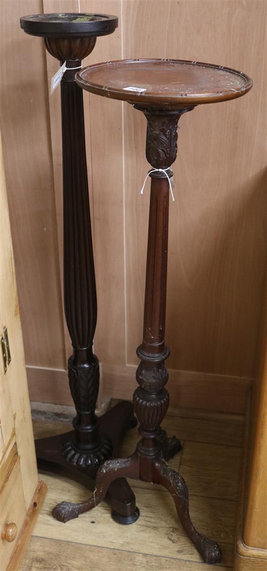 A Victorian mahogany reeded baluster column torchere (a.f.) and another mahogany torchere H.102cm & 110cm